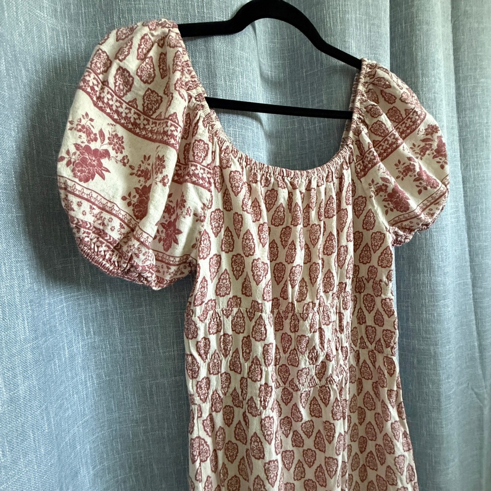 Sim & Sam Pink Floral Paisley Smocked Maxi Dress Women Size XL Puff Sleeve Boho - Picture 9 of 15